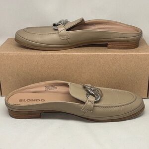Blondo Womens Brylee Mules Slip On Shoes Loafers Silver Chain Beige Leather 8M